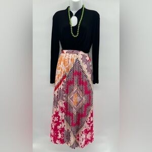 Chico's Silk Floral Pleated Borders Lined Maxi Skirt Size 2P (LP)